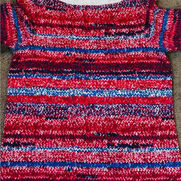 TORY BURCH RED BLUE PIMA COTON Short Sleeved Shift Style Comfort Always SMALL - Picture 3 of 10